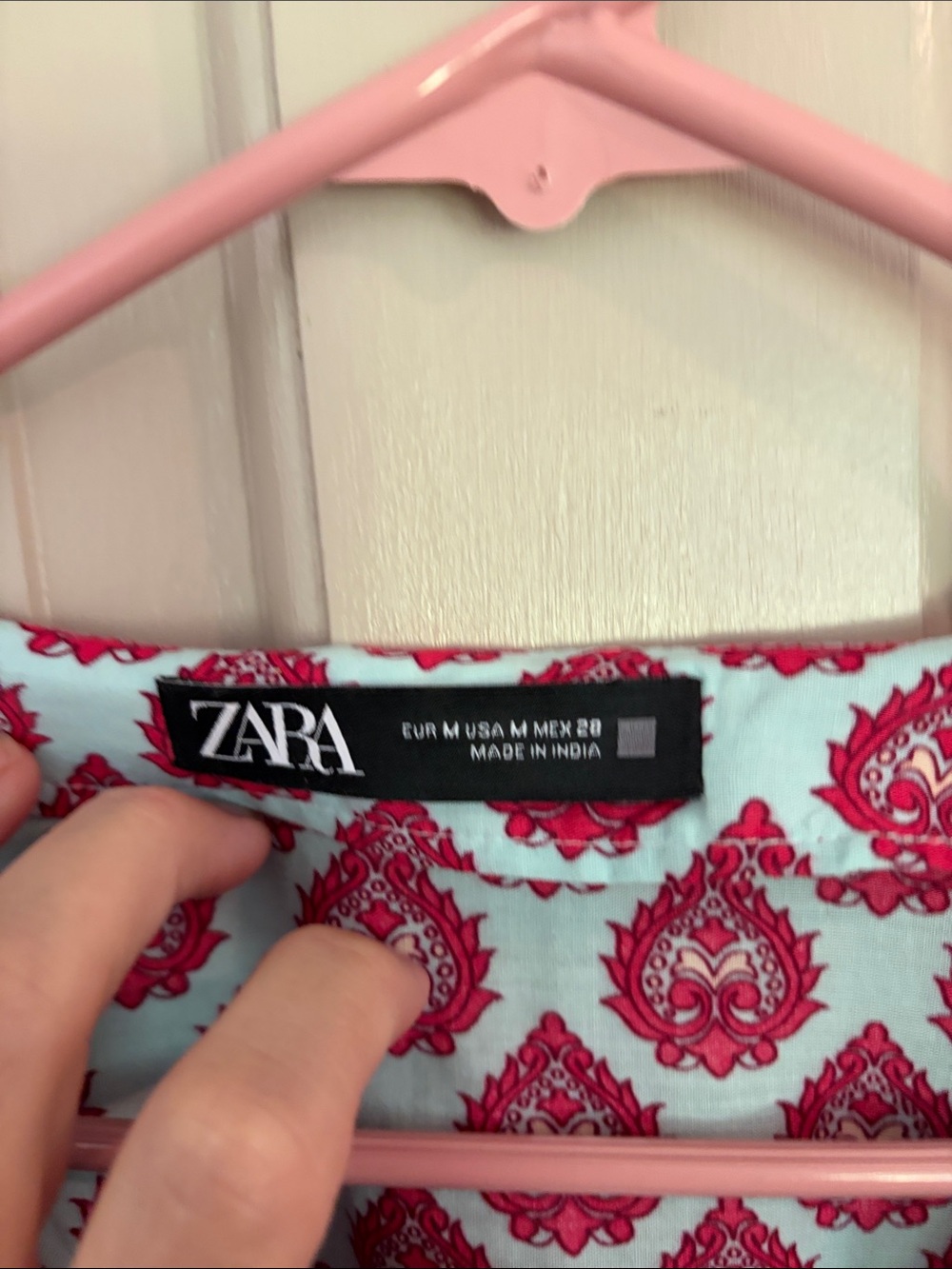 Zara Pink Block Print on Light Blue Tunic Dress - Picture 2 of 6